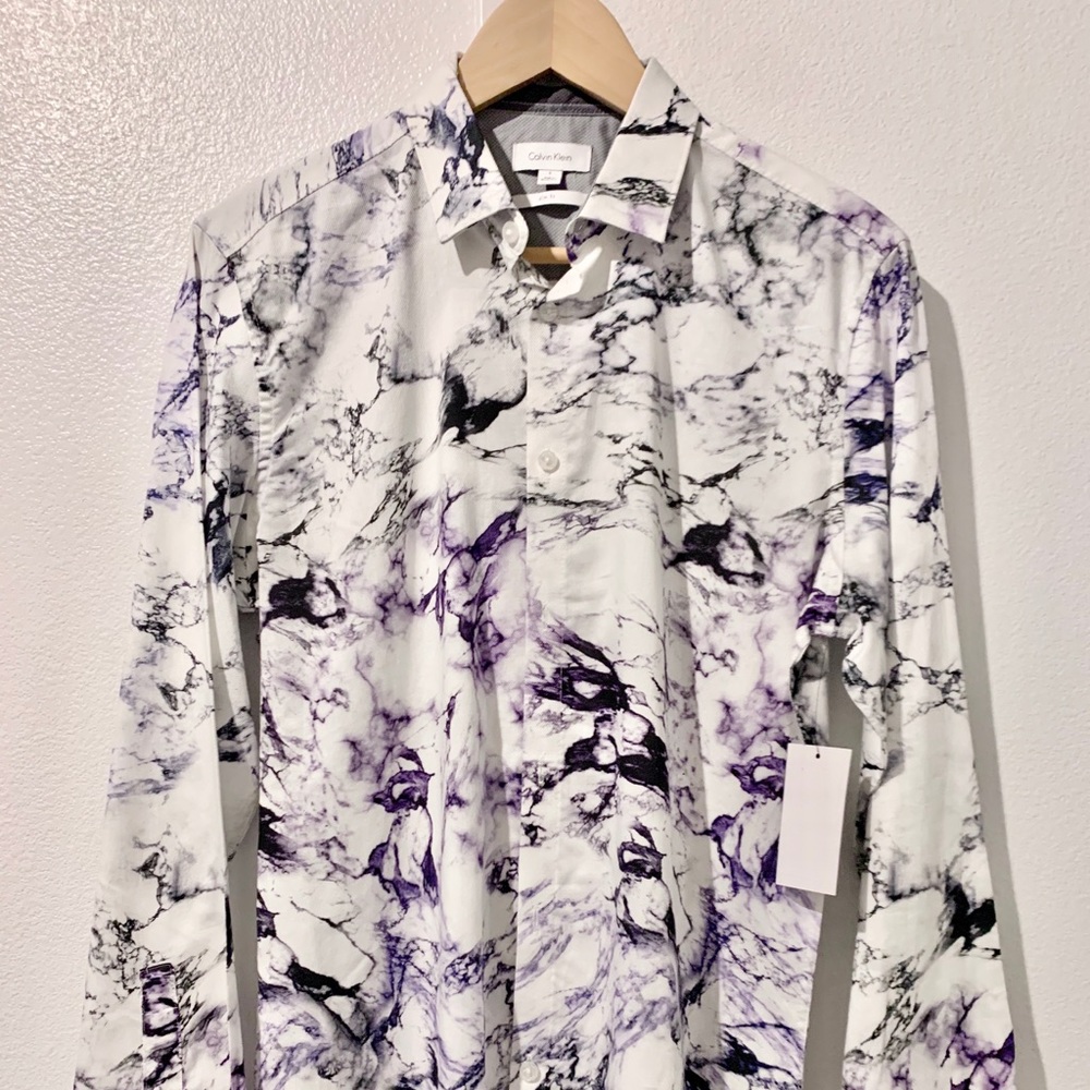 CALVIN KLEIN MARBLE PRINT BUTTON UP MENS SHIRT Sml